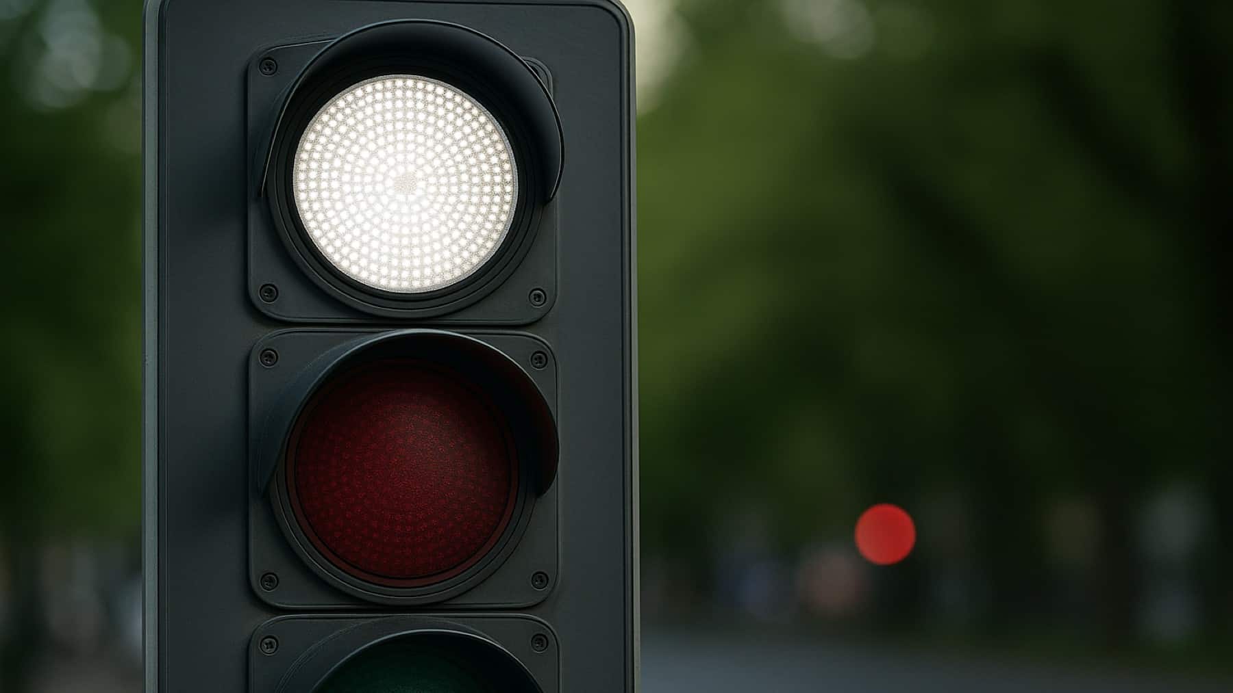 Traditional traffic lights will change to include a white traffic light meant for AVs.