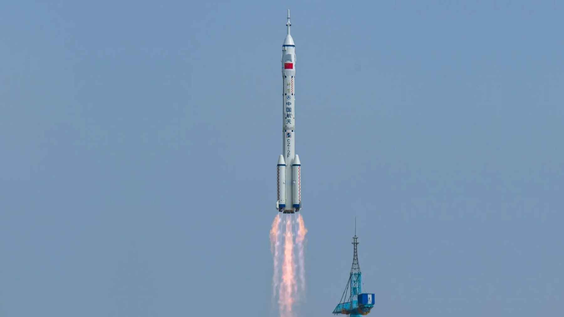 Chinese CZ-2F rocket taking off, image associated with a news story about Chinese astronauts affected by space debris.