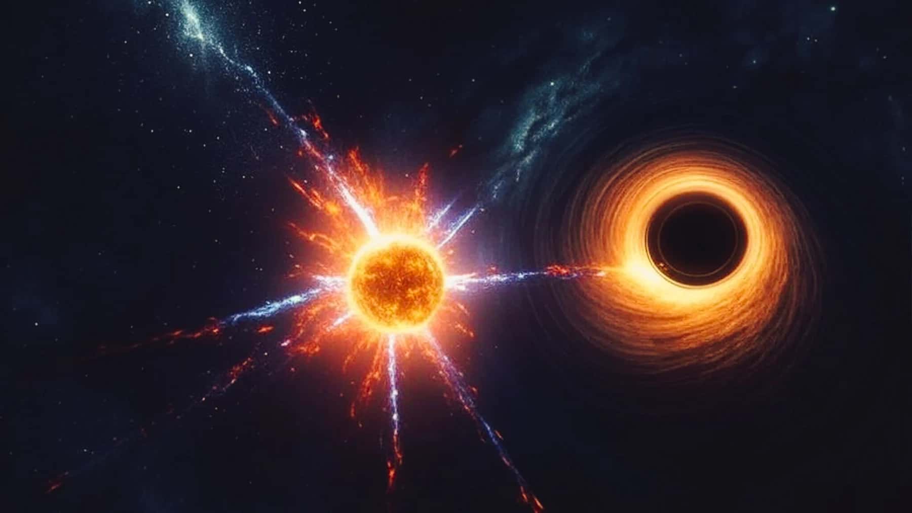 Ilustración de un cuásar junto a un agujero negro