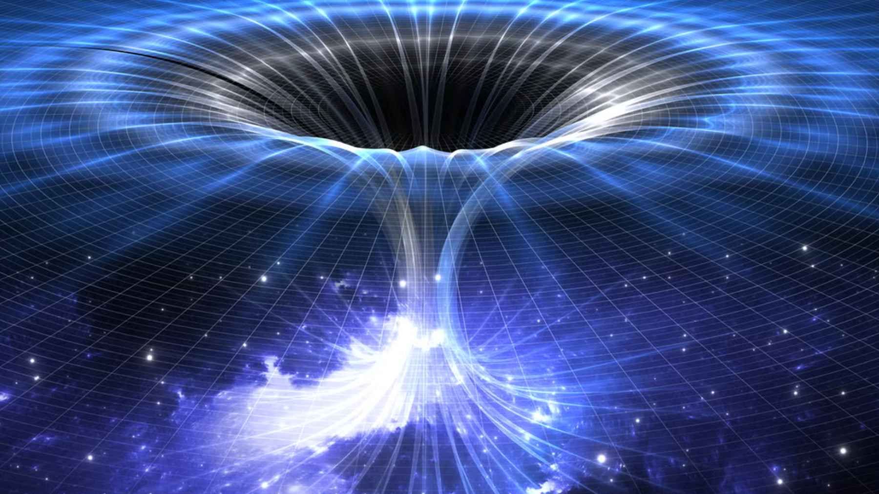 Curvatura del espacio-tiempo por la gravedad, ilustración sobre un posible universo simulado