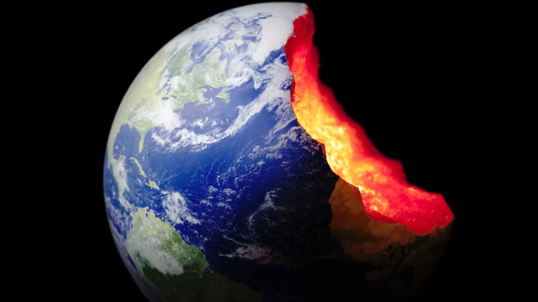 Ilustración de la Tierra con un corte que muestra el manto incandescente, vinculada a anomalías bajo el Pacífico