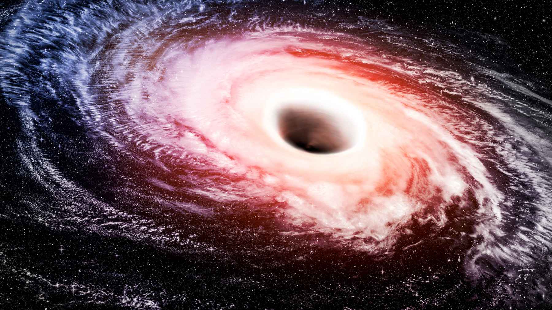 Ilustración de un agujero negro con disco de acreción brillante en el espacio